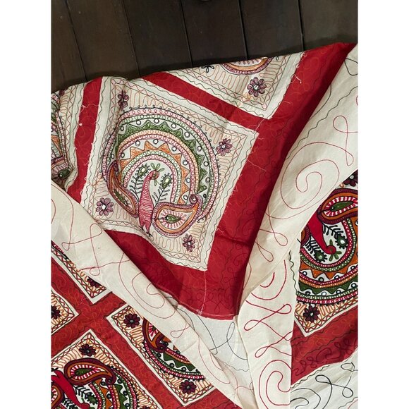 Block Embroidered Indian Cotton Peacock Quilt Light Boho Summer Bedspread Throw - Picture 11 of 16